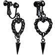 Black Heart Spike Outline Rhinestone Clip On Earrings