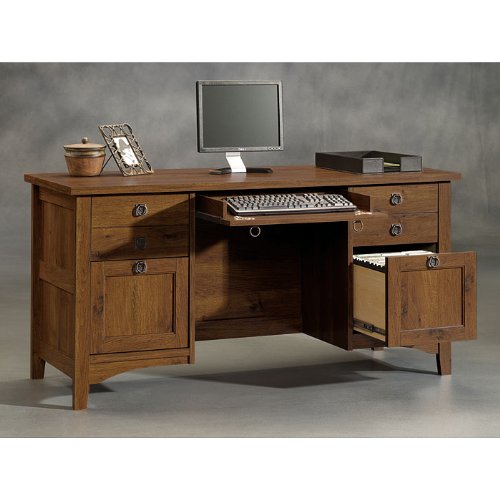 Sauder Rose Valley Computer Credenza in Abbey Oak