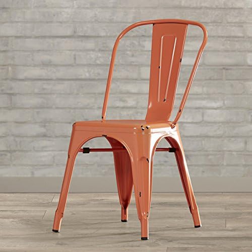 Side Chair for Dining Room Metal Outdoor Bistro Stackable Cafe Furniture (Clementine Orange)
