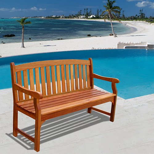 VIFAH V275 Outdoor Wood Bench, Natural Wood Finish, 60 by 23.2 by 35.4-Inch