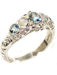 Luxury 925 Solid Sterling Silver Natural Aquamarine & Opal Victorian style Eternity Ring - Finger Sizes 4 to 12 Available