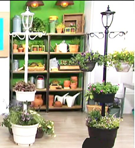 HGTV HOME Solar-Powered Lamp Post Light with Built-In Planter Base ~ White Gray