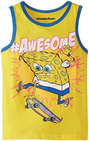 Sponge Bob Squarepants Little Boys' Spongebob Awesome Boys Tank Top, Yellow Heather/Royal, 4