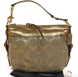 Coach Signature Lurex Zoe Shoulder Bag Purse Tote 13499 Gold