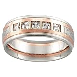 14K Rose and White Gold Diamond Wedding Band Duo - Gent's Ring - 0.50 Ct.