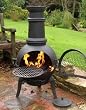 BLACK CAST IRON CHIMINEA WITH SWING OUT GRILL