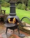 BLACK CAST IRON CHIMINEA WITH SWING OUT GRILL