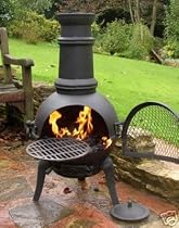 BLACK CAST IRON CHIMINEA WITH SWING OUT GRILL