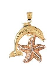 CleverEves 14K Gold Pendant Tricolor Dolphin with Starfish 17 - Gram(s)