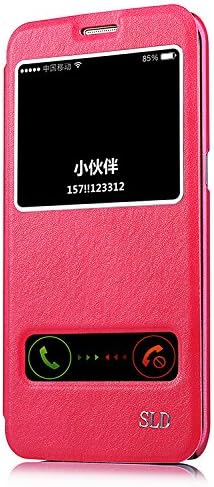 Galaxy S5 Case [Ultra Slim] [Free Flip Answer Series] Luxury Genuine Leather Bumper Flip Businees Wallet Case Cover with Kickstand for Samsung Galaxy S5 Rose Red