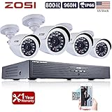ZOSI 4CH 960H Full D1 Recording Home Security DVR 4PCS HD 800TVL 24IR Cameras Outdoor Day & Night Color CMOS 65ft Night Vision Surveillance Remote Smart Phone 3G / Wifi Viewing Security Kit NO HDD