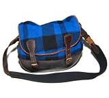 Polo Ralph Lauren Mens Wool Leather Plaid Vintage Messenger Bag Tote Blue Black