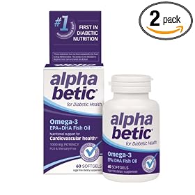 alpha betic, Omega-3 EPA+DHA Fish Oil, Diabetic Nutrients, 60 Softgels (Pack of 2)