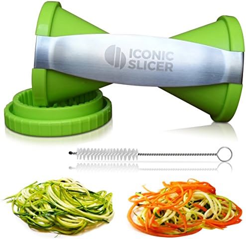 Iconic Spiral Slicer with Complete Bundle (Green) Vegetable Cutter Veggetti Spiral Vegetable Slicer - Healthy Salads Noodle Spaghetti Pasta Zucchini Maker
