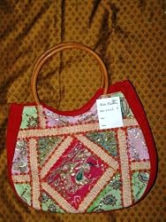 Womens Purse Sari Handbag Multi Rose Red Beaded Patchwork Purses