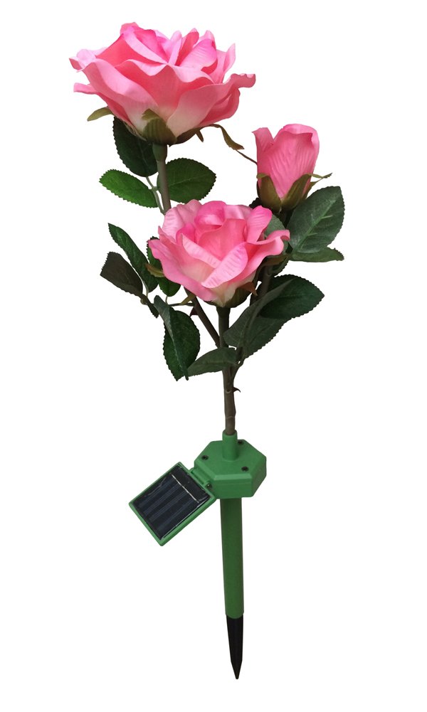 SolarWholeSale 1039, Solar Powered Fabric Pink Rose Bush of 3 Flowers