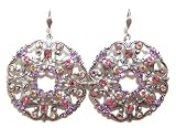 Anne Koplik Designs Sterling Silver Plated Large Filigree Earrings with Pastel Colors of Swarovski Crystals