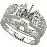 14Kt White Gold Ladies Diamond Wedding Ring Set, Semi-Mount Setting