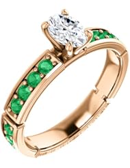 18K Rose Gold Oval Cut Diamond and Emerald Ring -- LIFETIME WARRANTY