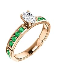 14K Rose Gold Oval Cut Diamond and Emerald Ring -- LIFETIME WARRANTY