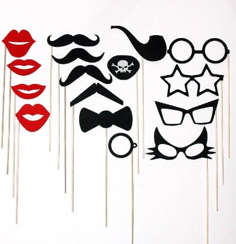 Mustache on a Stick Wedding Party Photo Booth Props, Includes Lips , Glasses , Pirate Eye Patch, Bow Tie and Pipe 16 Piece Set