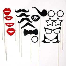 Mustache on a Stick Wedding Party Photo Booth Props, Includes Lips , Glasses , Pirate Eye Patch, Bow Tie and Pipe 16 Piece Set
