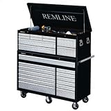 Remline 17956/93956-DS 10-Drawer 56-Inch Tread Plate Tool Chest and 13-Drawer 56-Inch Tread Plate Roller Cabinet with Ball Bearing Slides