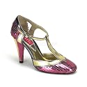 4 inch Heel T-Strap Pump Pink Sequins