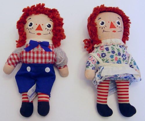 1970's Vintage Knickerbocker Raggedy Ann & Raggedy Andy 6.5 Inch Rag Dolls