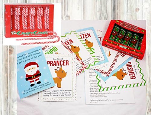 Christmas Reindeer Scavenger Hunt Kit Activity with Reward and Candy Canes