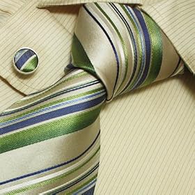S4051 NEW Designer Hand Made Green Stripes Neck Tie Cufflinks with Presentation Box Ties for Men Jacquard Woven Pure Silk Mens Neck Tie and Cuff Links Gift Set