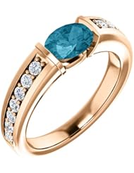 10K Rose Gold 7.00x5.00mm Oval Cut London Blue Topaz and Diamond Ring -- LIFETIME WARRANTY