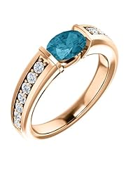 18K Rose Gold 7.00x5.00mm Oval Cut London Blue Topaz and Diamond Ring -- LIFETIME WARRANTY