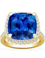 14K Yellow Gold Cushion Cut Blue Sapphire Fana Designer Ring