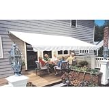 Sunsetter Pro Motorized Awning (11 Ft / Solid Cream) With Traditional Laminated Fabric With Right Mounted Motor And Wall Bracket