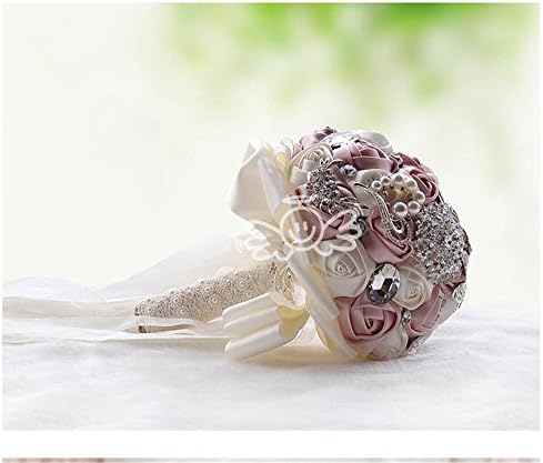 Advanced Customization Luxury Handmade Silk Roses with Deluxe Rhinestones, Pearls and Ribbon Bridal Wedding Bouquet Silk Rose Hand Tie Valentine's Day Bouquet Confession