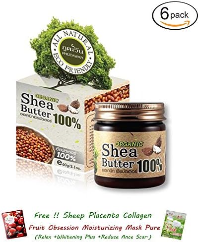 6 Units of PHUTAWAN New Organic Shea Butter 100% All Natural 60G. Skin Care [Get Free Tomato Facial Mask ]