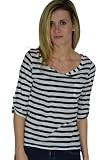 Ultra Soft Viscose Stripe Slub Tee Boat Neck , White / Navy
