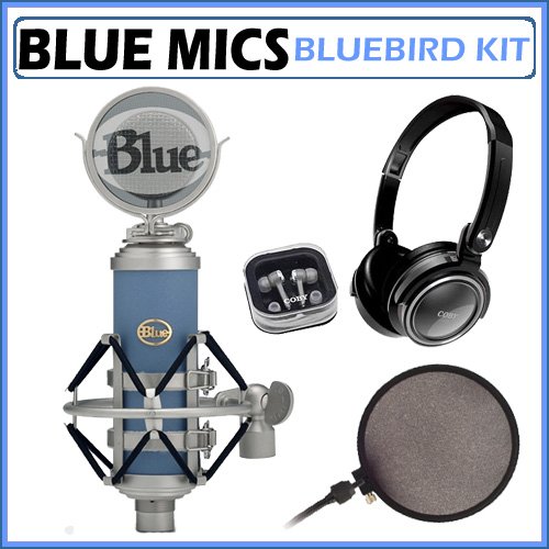 Blue Microphones Bluebird Cardioid Condenser Plug-and-Play Microphone with Studio Headphones and Microphone Pop Filter