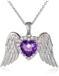 Sterling Silver Heart Amethyst and Round Created White Sapphire Pendant Necklace, 18"