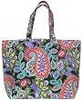 Cotton Canvas Paisley and Flowers Tote Bag with Cloth Handles 21.5'L Top x 15"H