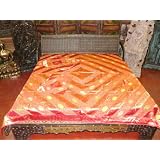 Bed Cover Orange Red Cotton Silk Indian 5pcs Bedding Bedspread King Throw