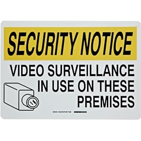 Brady 95496 14" Height, 20" Width, BradyTuff Plastic, Yellow, Black And Red on White Color Security Notice Sign,  Legend "Video Surveillance In Use on These Premises (With Picto)"