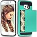 Galaxy S6 Edge Case, Vofolen Galaxy S6 Edge Wallet Case Card Holder ID Slot Hidden Pocket Dual Layer Hybrid Bumper Protective Slim Shell Anti-Shock Tough Rubber Armor Cover for Galaxy S6 Edge - Green