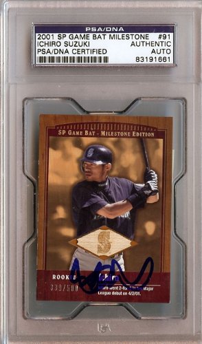 Ichiro Suzuki Autographed/Hand Signed 2001 SP Game Bat Rookie Card Holo & PSA/DNA Slabbed #83191661