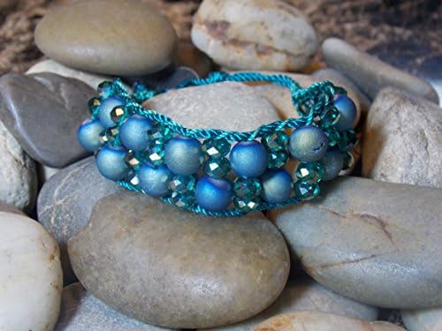 Teal Druzy and Crystal macrame style bracelet