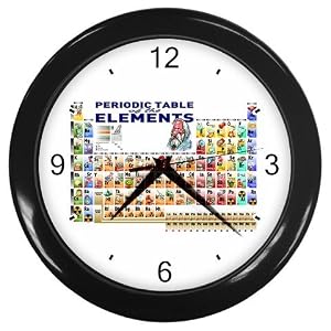 Black Wall Clock of Chemistry Periodic Table of Elements with Graphic Representations of Elements...