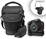 USA Gear Deluxe SLR Camera Holster with Internal Suspension System and Water-Proof HARD SHELL EVA Bottom - Accommodates Zoom Lens and Vertical Battery Grip - BONUS SLR Neoprene FLEX-COVER