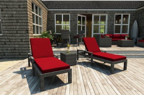 Forever Patio Hampton 3 Piece Modern Outdoor Wicker Chaise Lounge with Arms Set with Red Sunbrella Cushions (SKU FP-HAM-3CLSA-HT-FF)