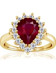 14K Yellow Gold Pear Cut Ruby Ring With Sidestones